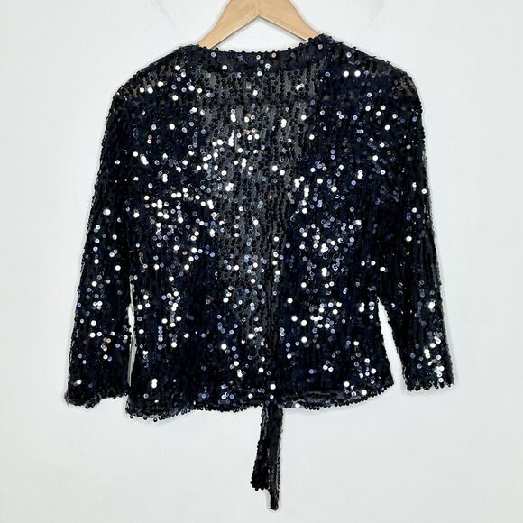 Chicos Travelers Collection Sequin Ginger Jacket Black Womens Small 0 - Picture 6 of 7
